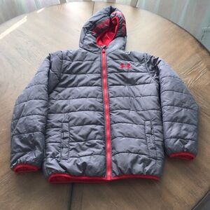 Under Armour Reactor Puffer Jacket, Grey/red Size Youth Medium